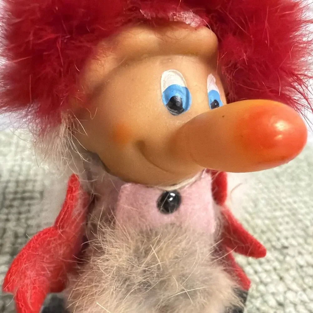 Vintage 1960s Japan Troll Caveman Doll Real Fur Big Nose Rubber Face MCM Kitsc
